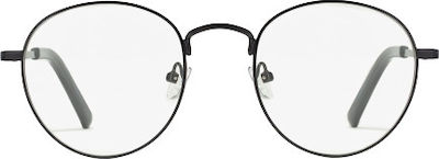 D.Franklin Classic Round Clip On Metallic Blue Light Blocking Glasses Black