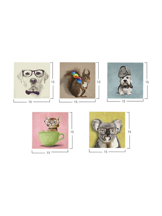 Freebox Clever Pets Fivefold Wooden Painting 75x15cm