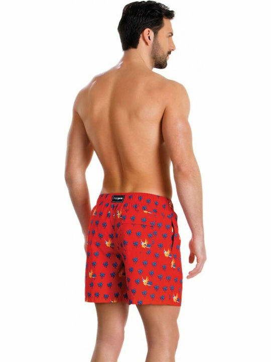 Minerva Herren Badebekleidung Shorts Rot mit Mustern