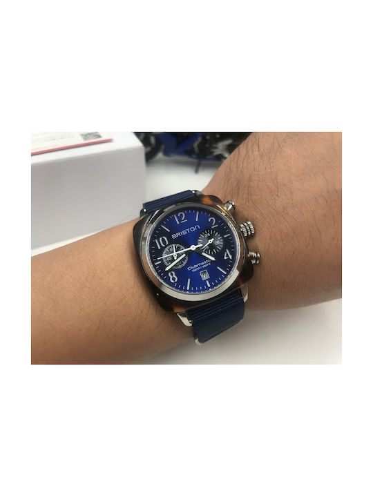 Briston Ρολόι Clubmaster Χρονογράφος με Υφασμάτινο Λουράκι σε Μπλε χρώμα