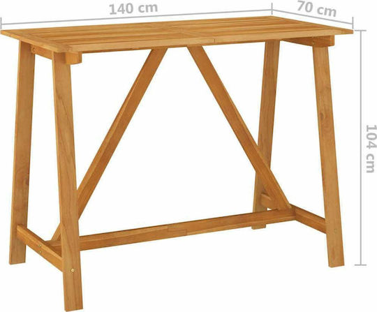 Ξύλινο Τραπέζι Μπαρ Εξωτερικού Χώρου 140x70x104εκ.