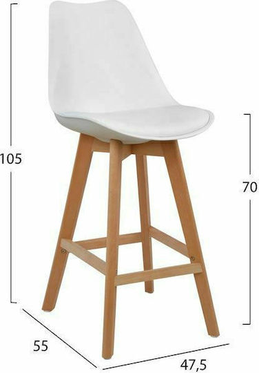 Stool Bar with Backrest made of Polypropylene Vegas White 48x58x105cm