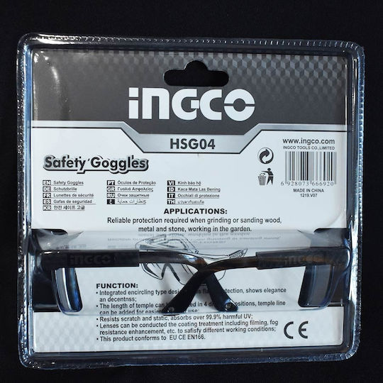 Ingco Safety Glasses for Protection with Transparent Lenses 1pcs