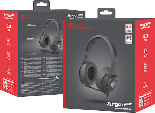 Genesis Argon 600 Over Ear Gaming Headset cu conexiune 2x3,5mm Negru