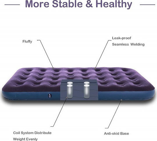 INTIME Inflatable Sleeping Mattress Single with Built-in Pump Flocked Air Bed 192x97x23εκ.