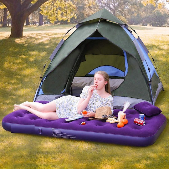 INTIME Inflatable Sleeping Mattress Single with Built-in Pump Flocked Air Bed 192x97x23εκ.