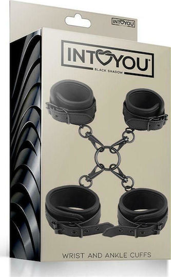 IntoYou Wrist & Ankle Cuffs Set Vegan Leather Σετ για Δέσιμο Άκρων σε Μαύρο Χρώμα