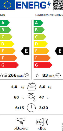 AEG L6WBJ68WG Πλυντήριο-Στεγνωτήριο Ρούχων 8kg/4kg Ατμού 1600 Στροφές