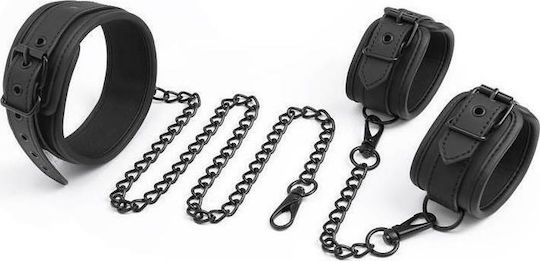 IntoYou Collar & Hand Cuffs Set Vegan Leather Σετ για Δέσιμο Λαιμού & Άκρων σε Μαύρο Χρώμα