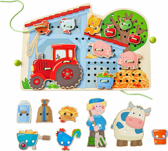 Haba Lacing Toy Image Composition Game With Cord - The Farm made of Wood for 36++ Months