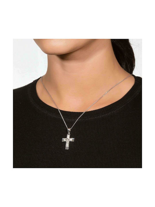 14K White gold men's cross, polished - matte ST11200728