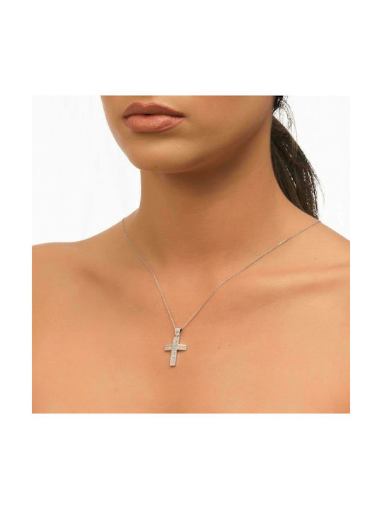 Women's 14K white gold cross with cubic zirconia ST11200114