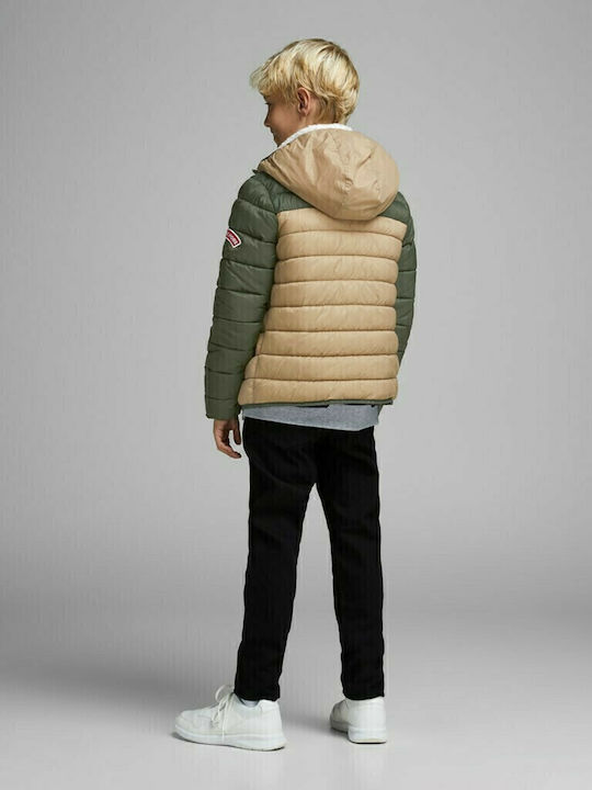 Kids' Quilted Jacket Short with Hood Beige