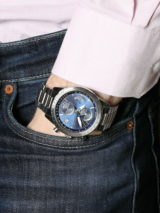 Boss Pilot Ανδρικό Ρολόι 44mm Χρονογράφος Μπαταρίας με Ασημί Μεταλλικό Μπρασελέ