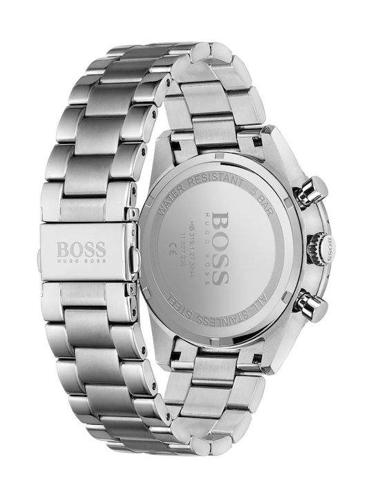 Boss Pilot Ανδρικό Ρολόι 44mm Χρονογράφος Μπαταρίας με Ασημί Μεταλλικό Μπρασελέ