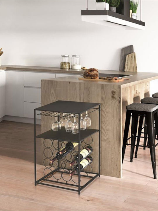 The Home Deco Factory Επιδαπέδια Μπουκαλοθήκη Μεταλλική για 16 Μπουκάλια Μαύρη 45x45x84.5εκ.