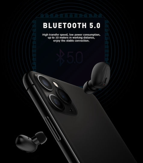 B9 In-ear Bluetooth Handsfree Ακουστικά με Αντοχή στον Ιδρώτα και Θήκη Φόρτισης Μαύρα