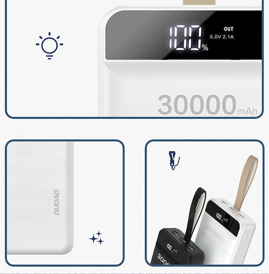 Dudao K8+s Power Bank 30000mAh cu 3 Porturi USB-A Alb