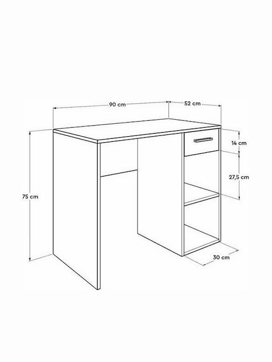 Desk Concept Pc Wooden Walnut 90x52x75cm