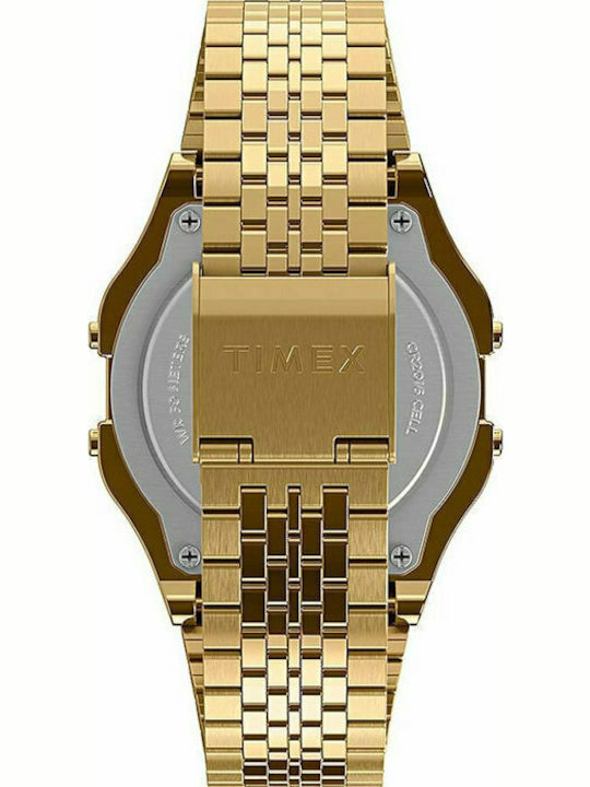Timex T80 Ψηφιακό Ανδρικό Ρολόι 34mm Μπαταρίας με Χρυσό Μεταλλικό Μπρασελέ