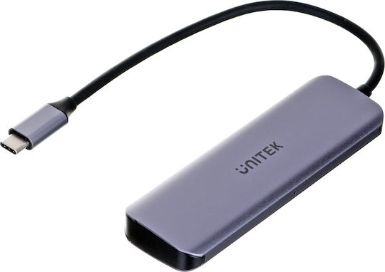 Unitek uHUB P5+ Hub USB 3.2 Cu 5 Porturi Și Conectare USB-C Gri