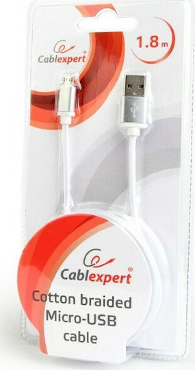 Cablexpert Плетена USB 2.0 до микро USB кабел Сребрист 1.8м (CCB-mUSB2B-AMBM-6-S) 1бр