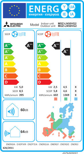 Mitsubishi Electric MSZ-LN VG2 Κλιματιστικό Inverter 18000 BTU A+++/A++ με WiFi και Τεχνολογία Plasma Quad Plus Onyx Black