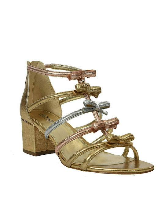 Michael Kors Leather Women's Sandals Gold with Chunky Medium Heel 40S8VRMS1M-558