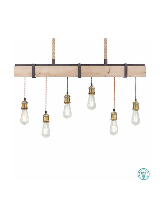 Globo Lighting Mucha Hängelampe Braun Schiene für 6 Lampen E27 100x80cm.