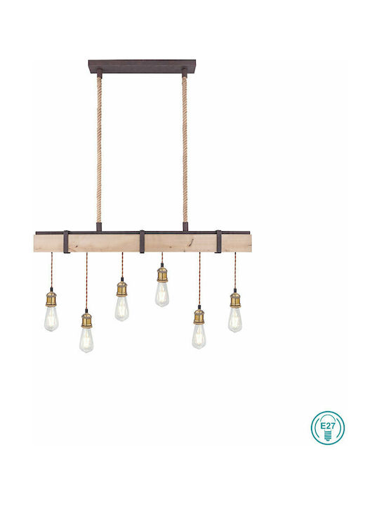 Globo Lighting Mucha Hängelampe Braun Schiene für 6 Lampen E27 100x80cm.