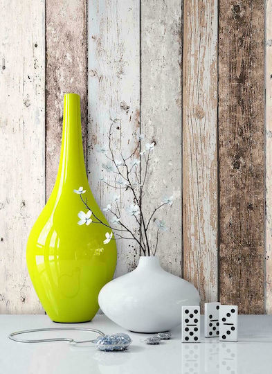 Tapet de Perete 1000x53cm Wood And Stone Beige Vinil Bej Lavabil