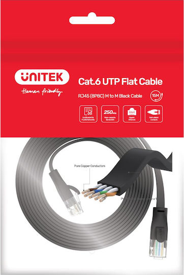 Unitek Flat U/UTP Cat.6 Gigabit Network Cable Ethernet 3m Black