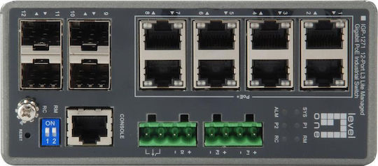 Level One IGP-1271 Managed L2 PoE+ Switch with 8 Gigabit (1Gbps) Ethernet Ports and 4 SFP Ports