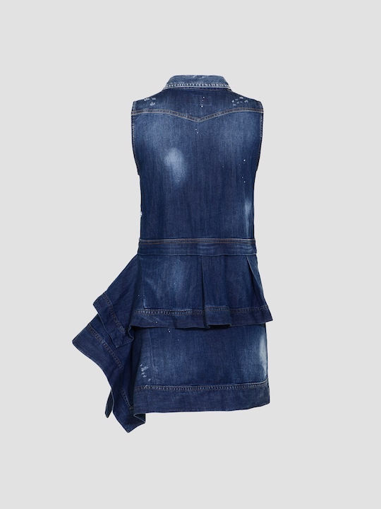 Dsquared2 Sommer Mini Hemdkleid Kleid Jeans Blau