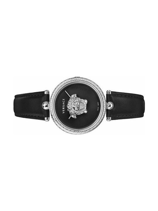 Versace Palazzo Watch with Leather Strap Black