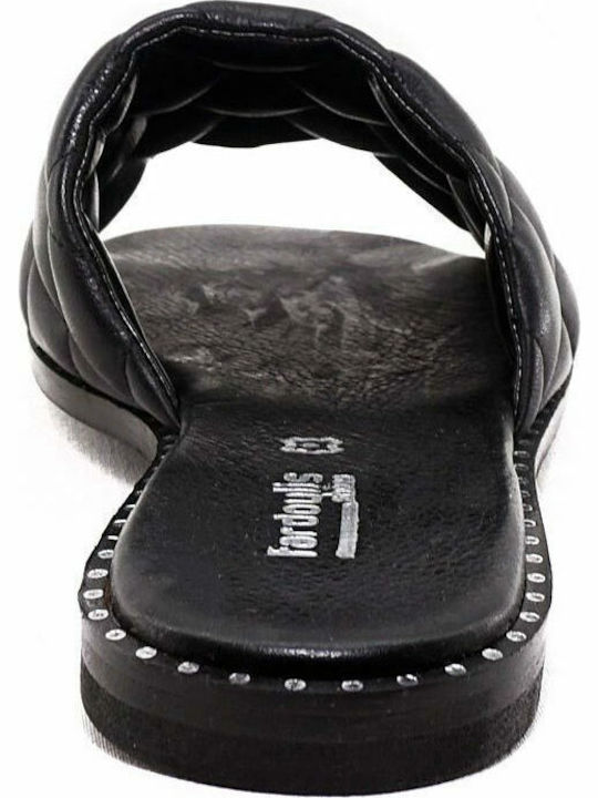 Leather Women's Flat Sandals in Black Color