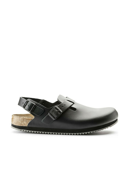 Birkenstock Tokio Super Grip Δερμάτινα Ανατομικά Σαμπό Μαύρα
