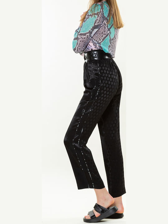 Agrinio Damen Stoff Hose mit Gummizug Schwarz