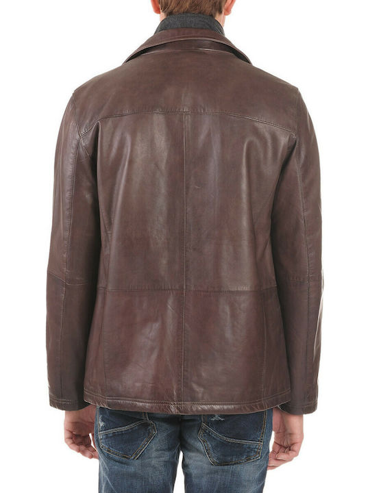 Guy Laroche 744 Men's Winter Leather Jacket Brown