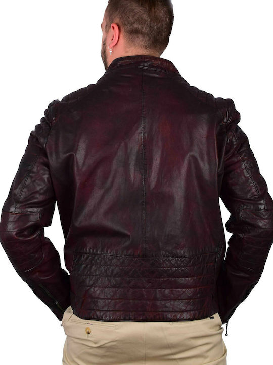 Guy Laroche 379 Men's Winter Leather Biker Jacket Burgundy