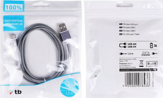 Tb Energy Braided USB 2.0 Cable USB-C Male - USB-A Gray 1.5m