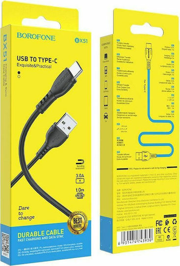 Borofone BX51 Triumph USB 2.0 Cable USB-C male - USB-A male 60W Black 1m (43930)