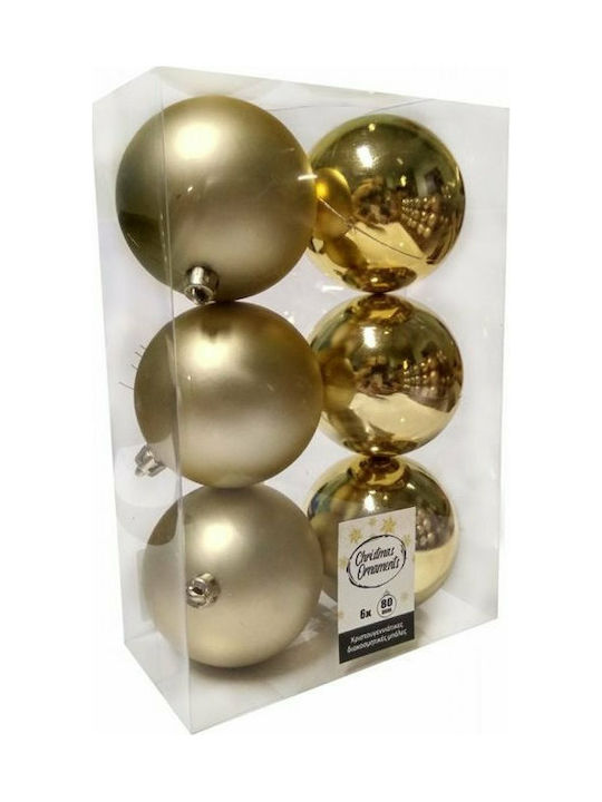 TnS Weihnachtshänger Kugel Ornament Plastik Gold 8cm Set 6Stück