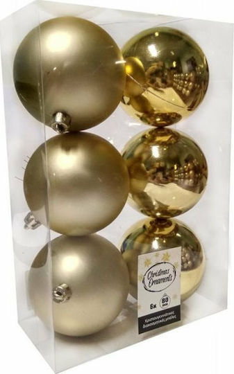 Hanging Ball Ornament Ornament Plastic Gold with Glitter 8cm Set 6pcs