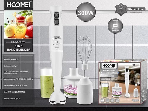 Hoomei Ραβδομπλέντερ με Πλαστική Ράβδο 300W Λευκό