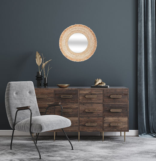 Atmosphera Celia Oglindă de Perete cu Bej Ramă din Rattan Diametru 68cm 1buc