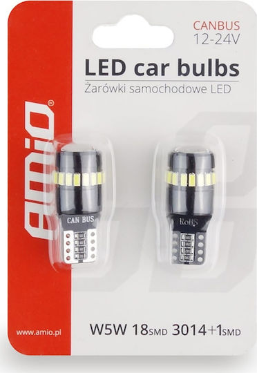 AMiO Lampen Auto T10 / W5W Canbus LED 5600K Kaltes Weiß 12-24V 2Stück