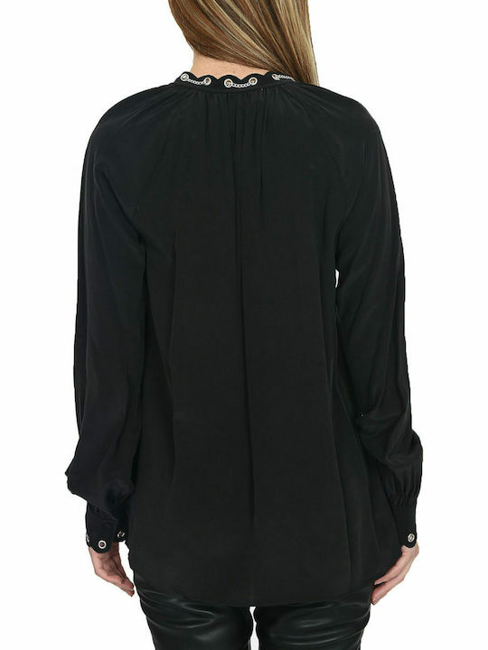 Michael Kors MU84LJR96K Women's Silky Monochrome Long Sleeve Shirt Black