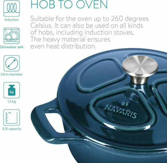 Navaris Βαθιά Κατσαρόλα από Μαντέμι 3.5lt / 24cm Dark Blue