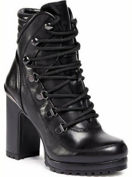 Leather Women's Ankle Boots with High Heel Black